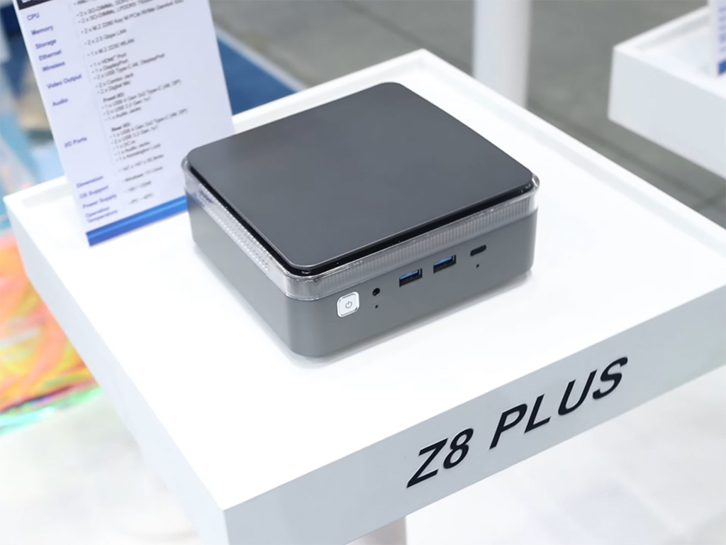 The ECS Z8 Plus apparently has support for both LPDDR5X and DRR5 RAM. Pictured: the mini PC. (Image source: Goldfries on YouTube)