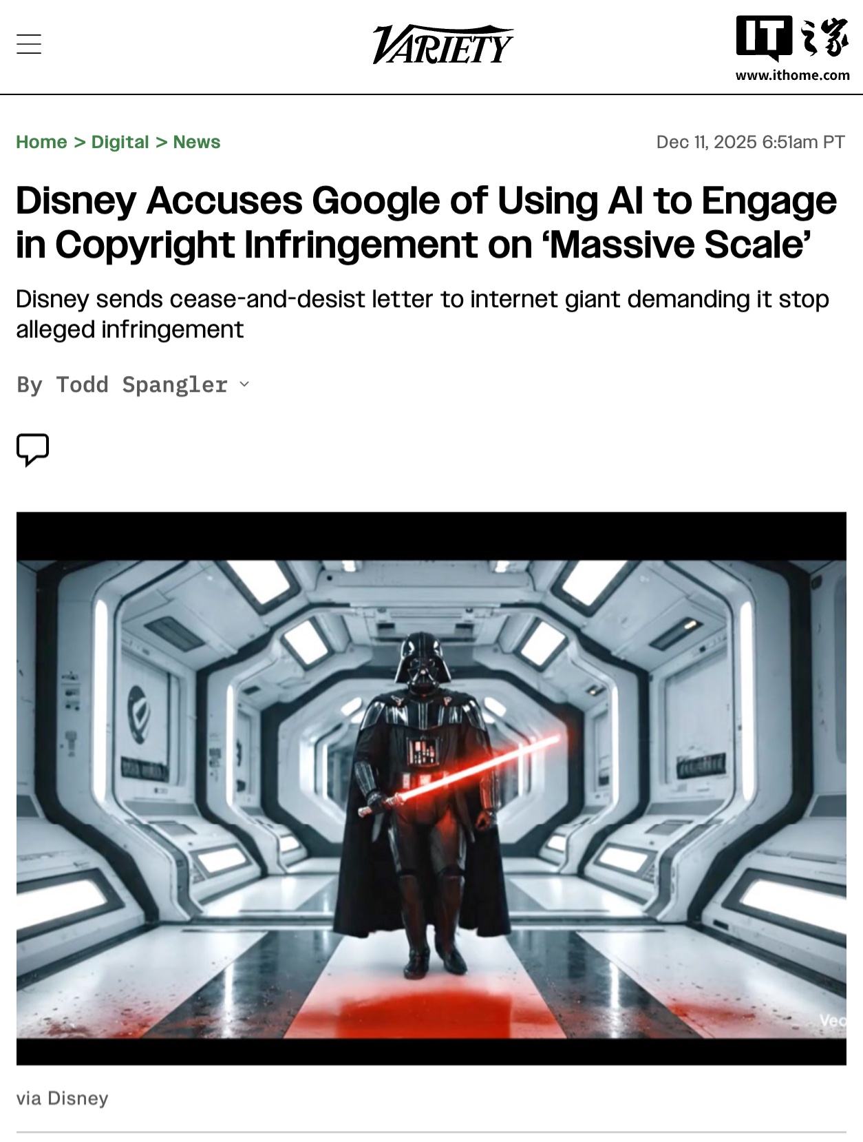 因 AI 生成大量未经许可的经典卡通形象,迪士尼指控谷歌大规模侵犯版权