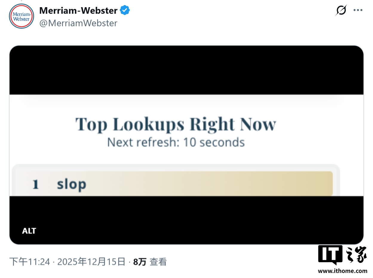 韦氏词典官宣:slop(AI 恶劣内容)当选 2025 年度词汇