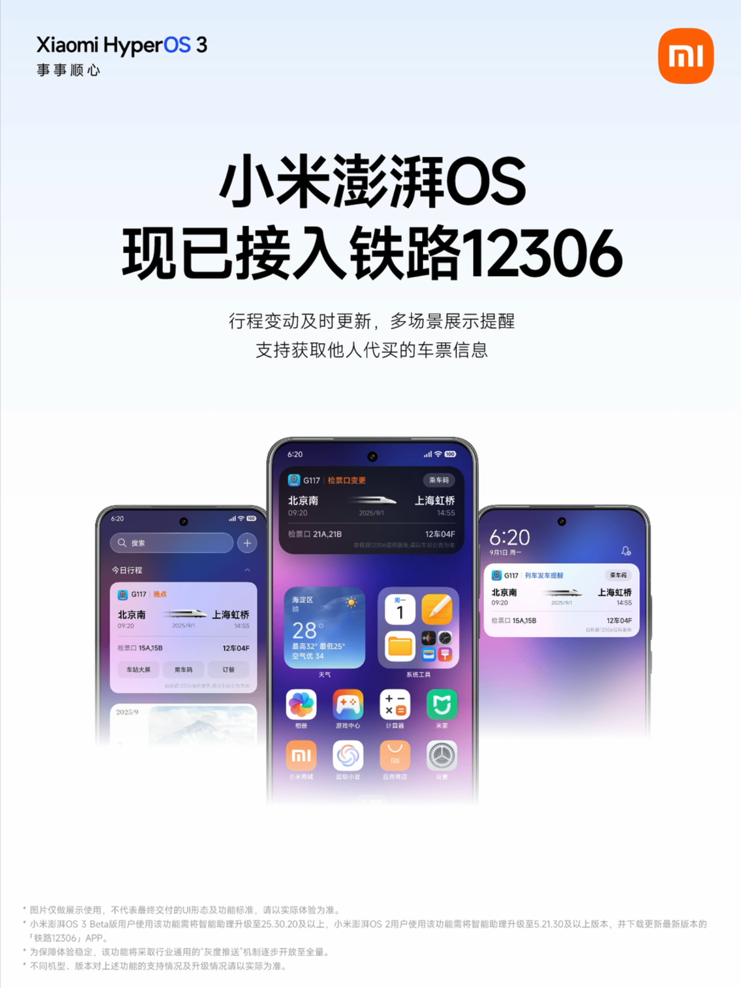 小米澎湃 OS 系统后天起关闭“国铁吉讯”绑定入口,用户需换绑“铁路 12306”